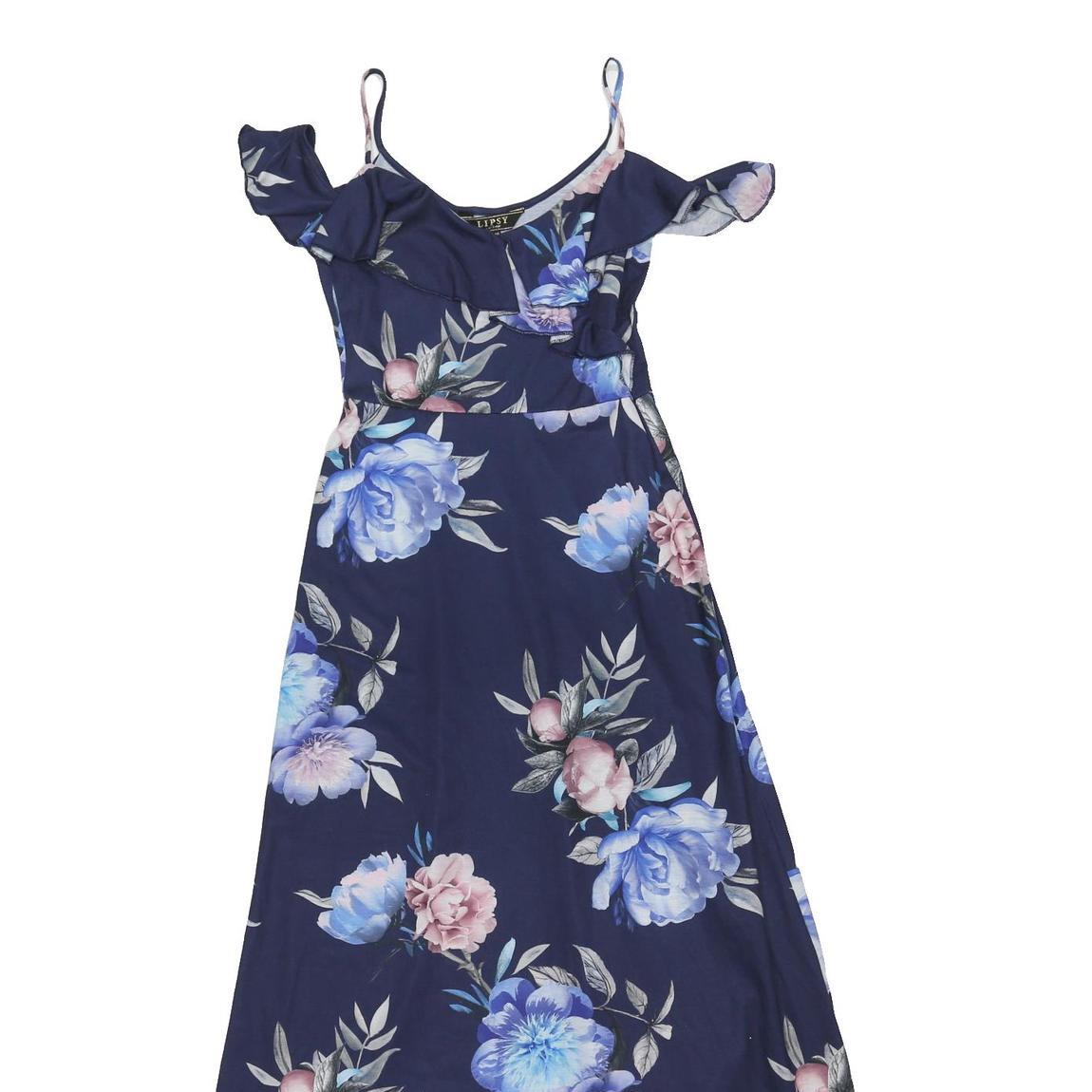 LIPSY LONDON Womens Navy Blue Floral Cold Shoulder Maxi Dress Cotton Blend UK 10