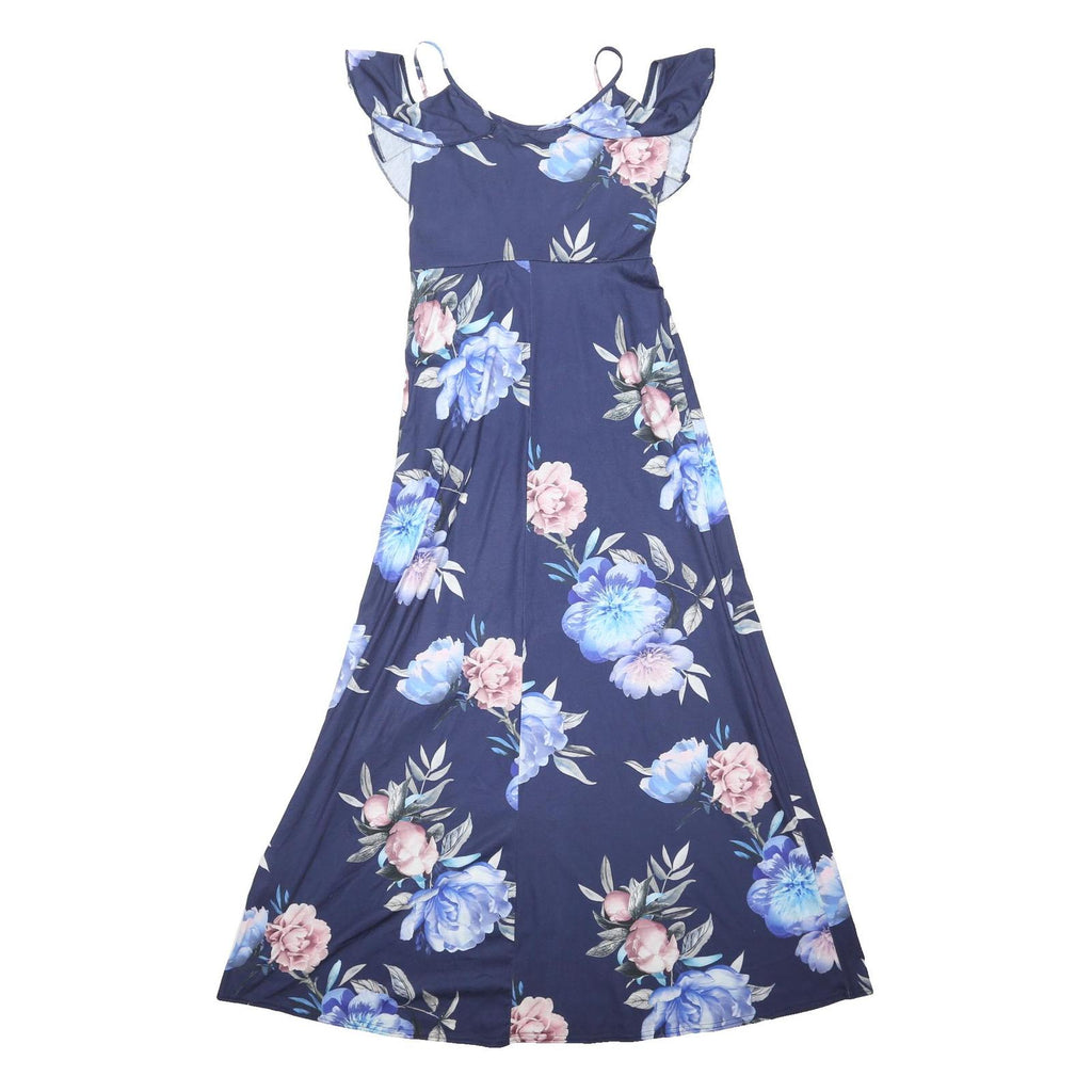 LIPSY LONDON Womens Navy Blue Floral Cold Shoulder Maxi Dress Cotton Blend UK 10