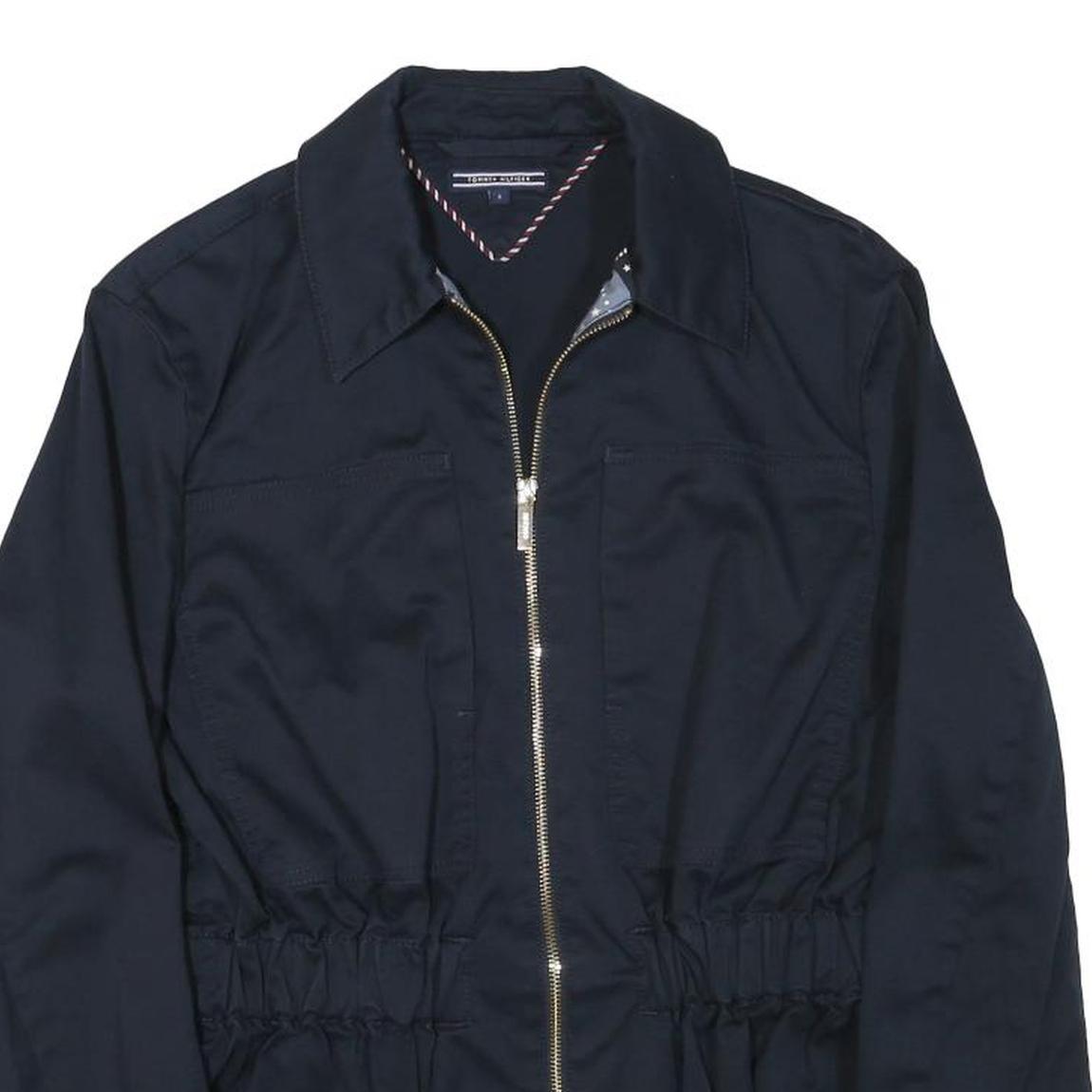 TOMMY HILFIGER Womens Navy Blue Zip Up Cotton Blend Jacket S Plain Casual