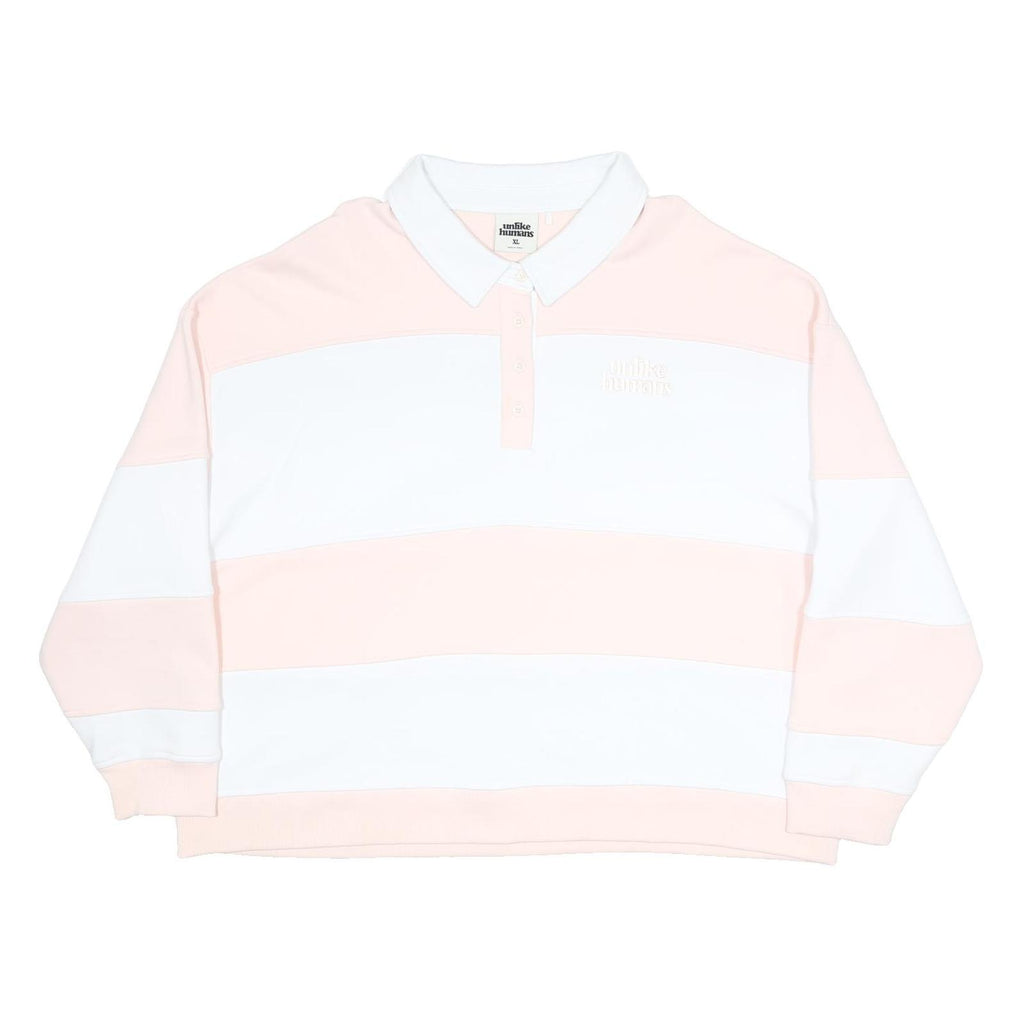 UNLIKE HUMANS Womens Pink & White Polo Collar XL Cotton Blend Sweatshirt Stripe