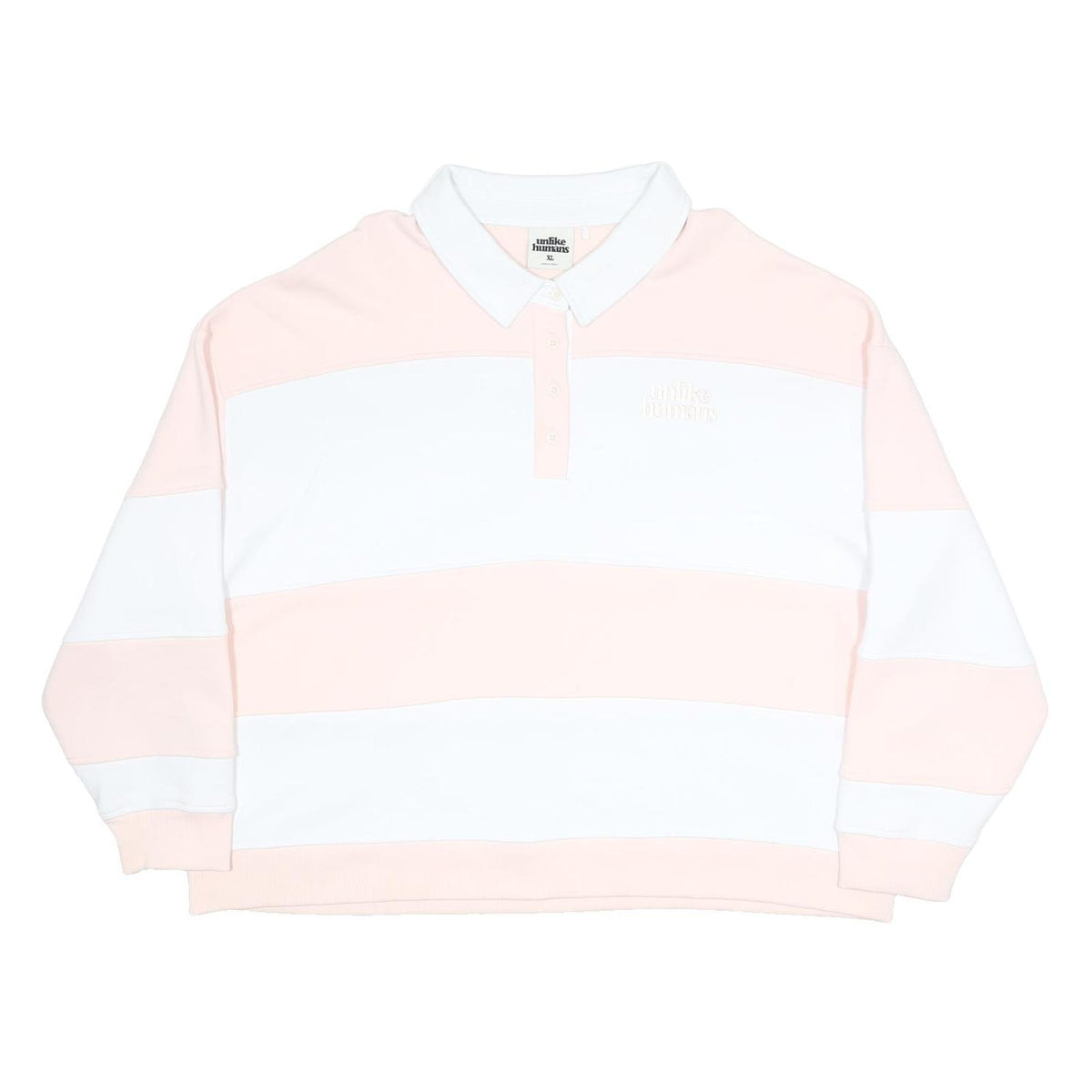 UNLIKE HUMANS Womens Pink & White Polo Collar XL Cotton Blend Sweatshirt Stripe