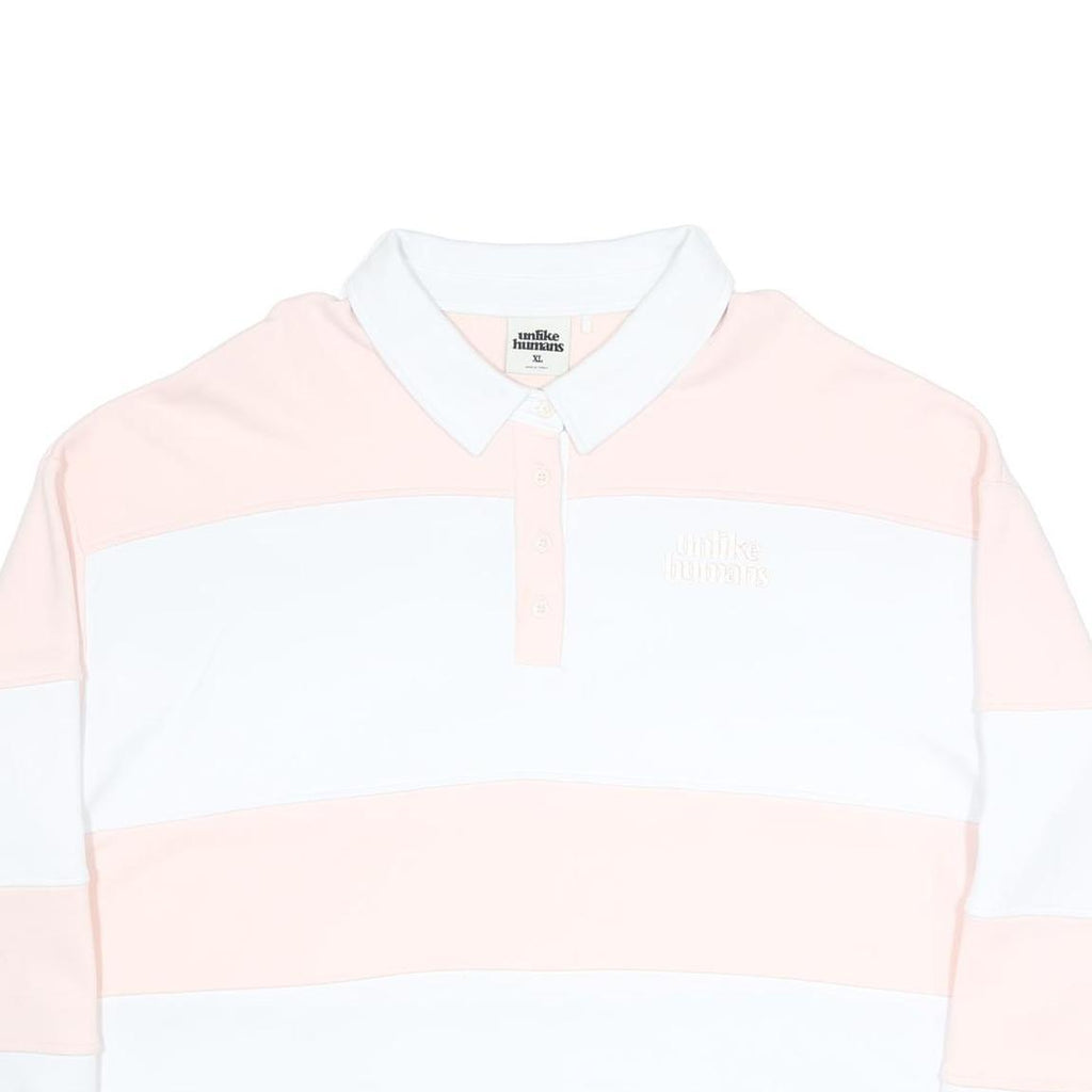 UNLIKE HUMANS Womens Pink & White Polo Collar XL Cotton Blend Sweatshirt Stripe