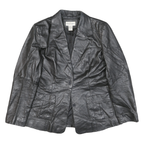 NEWPORT NEWS Womens Black Leather Button Jacket UK 12 Tailored Plain Stylish