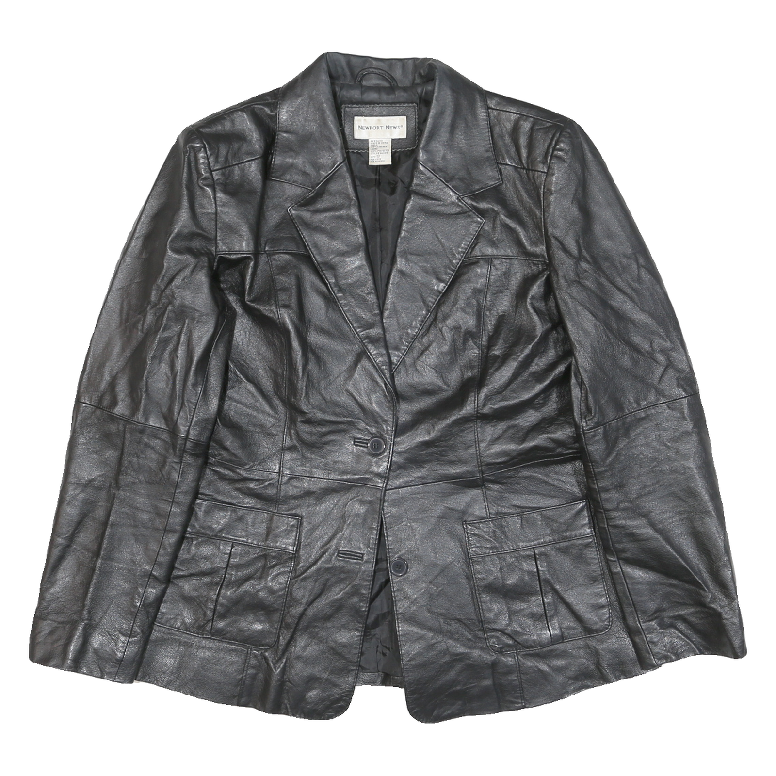 NEWPORT NEWS Womens Black Leather Button Jacket UK 12 Tailored Plain Stylish