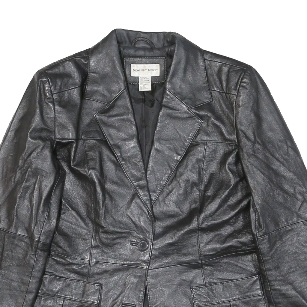 NEWPORT NEWS Womens Black Leather Button Jacket UK 12 Tailored Plain Stylish