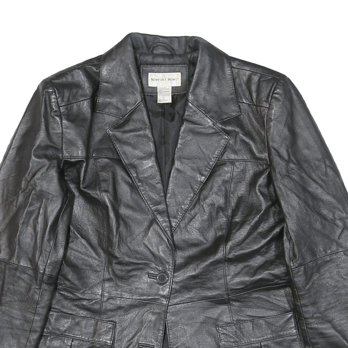 NEWPORT NEWS Womens Black Leather Button Jacket UK 12 Tailored Plain Stylish