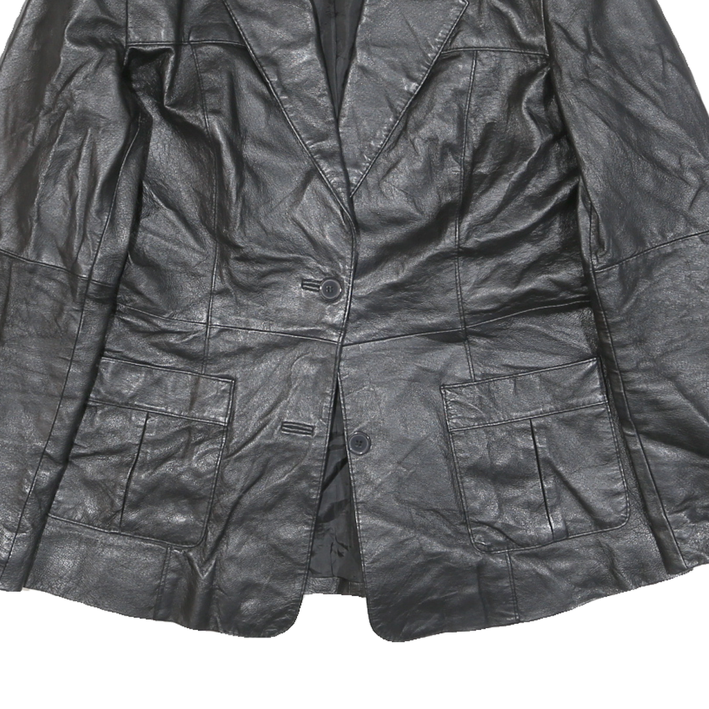 NEWPORT NEWS Womens Black Leather Button Jacket UK 12 Tailored Plain Stylish