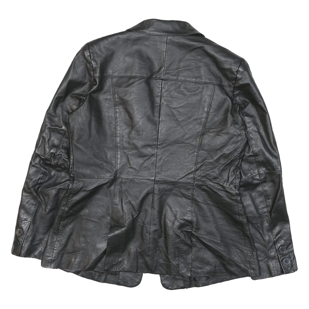 NEWPORT NEWS Womens Black Leather Button Jacket UK 12 Tailored Plain Stylish