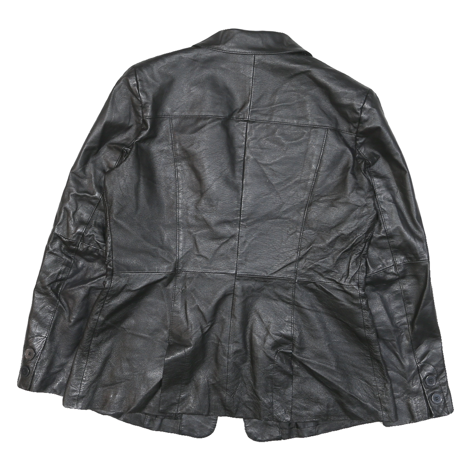 NEWPORT NEWS Womens Black Leather Button Jacket UK 12 Tailored Plain Stylish