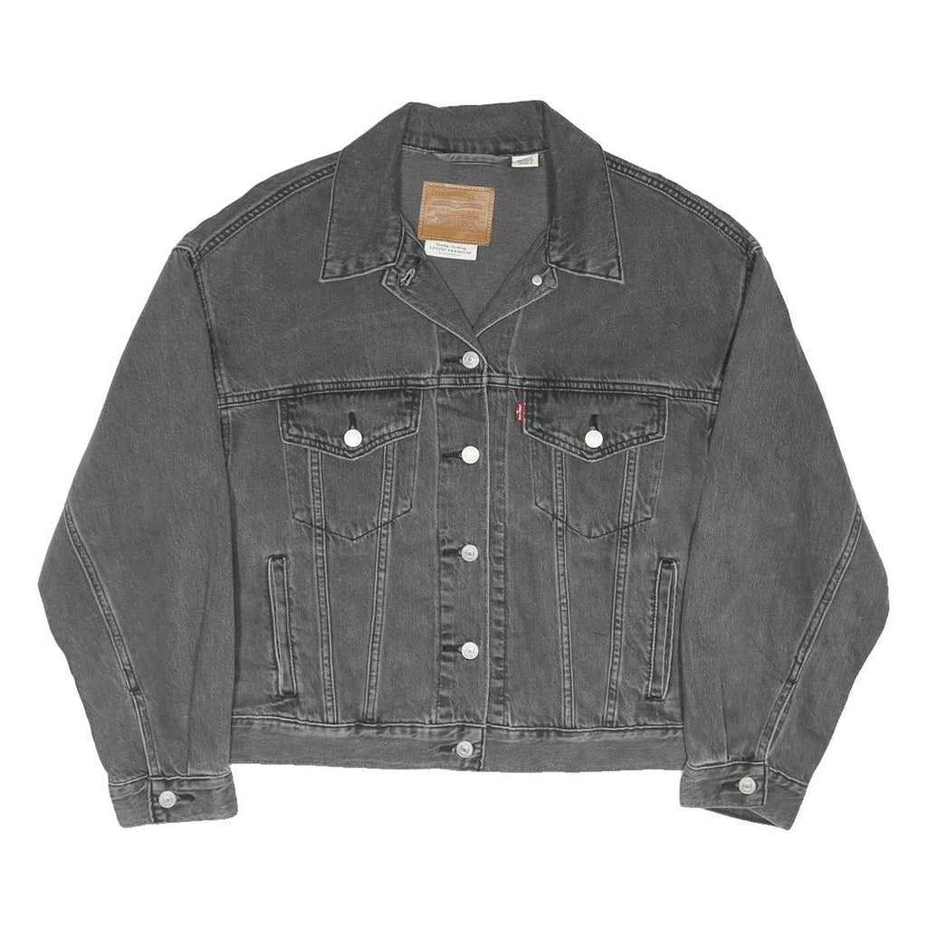 LEVI'S Womens Black Cotton Blend Denim Jacket S Button Closure Classic Fit