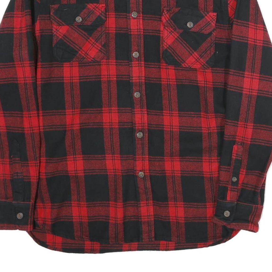 JACHS Mens Red & Black Check Shirt L Long Sleeve Button Closure Casual Flannel