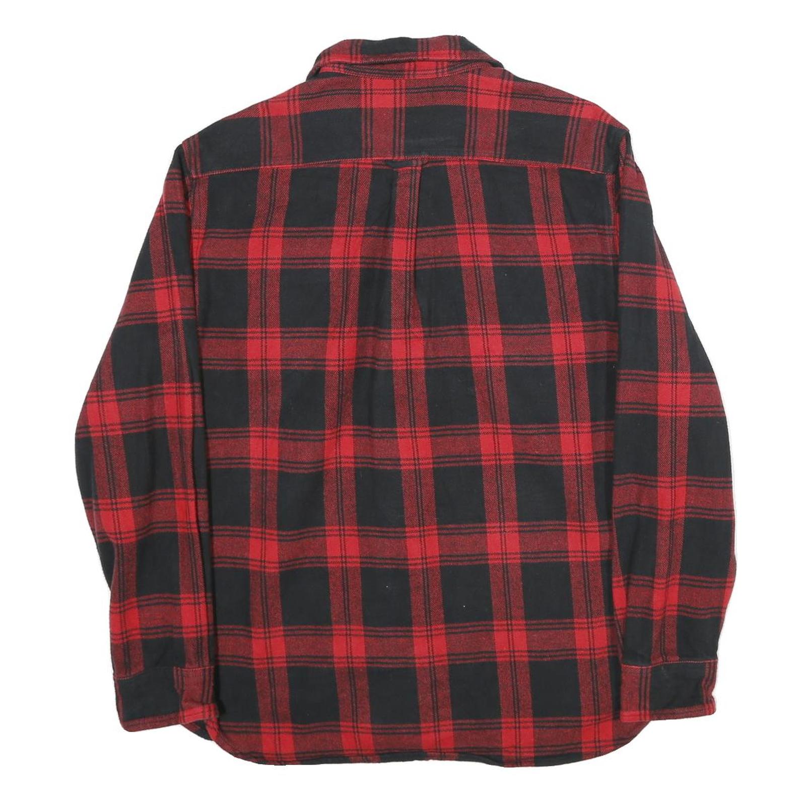 JACHS Mens Red & Black Check Shirt L Long Sleeve Button Closure Casual Flannel