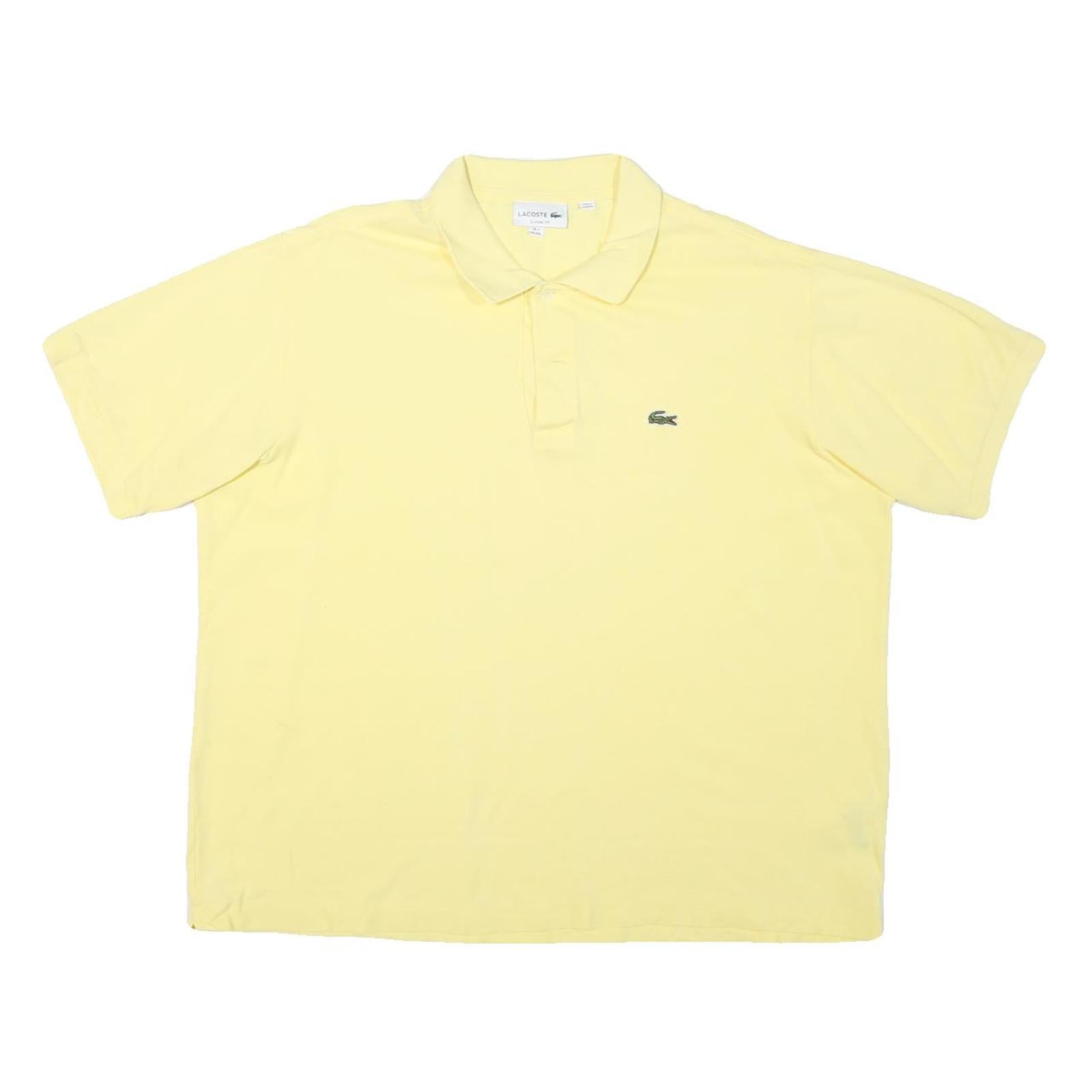 LACOSTE Mens Yellow Cotton Blend Short Sleeve Plain Polo Shirt 2XL Casual
