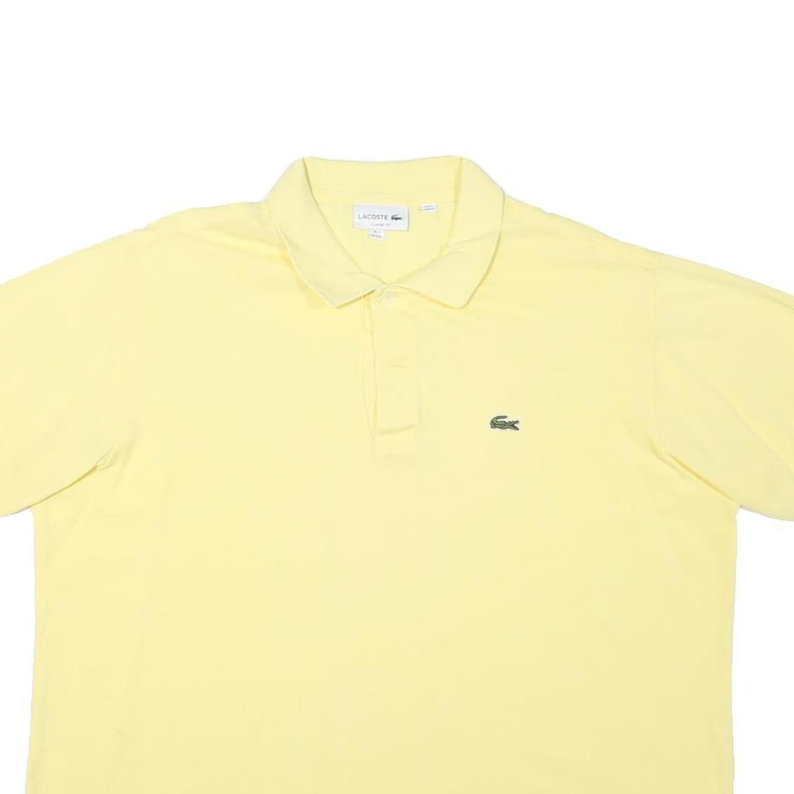 LACOSTE Mens Yellow Cotton Blend Short Sleeve Plain Polo Shirt 2XL Casual