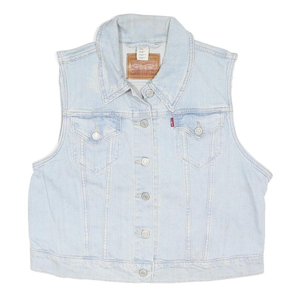 LEVI'S Womens Blue Denim Sleeveless Button XL Cotton Blend Vest Jacket Casual