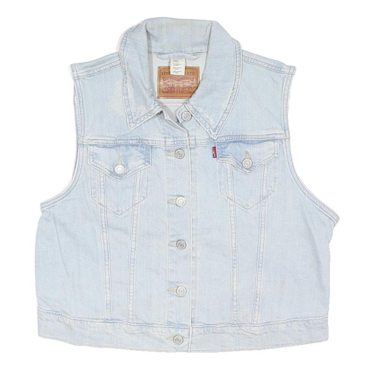 LEVI'S Womens Blue Denim Sleeveless Button XL Cotton Blend Vest Jacket Casual
