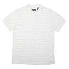 CHAPS Mens White Polo Shirt L Cotton Short Sleeve Striped Basic Pocket