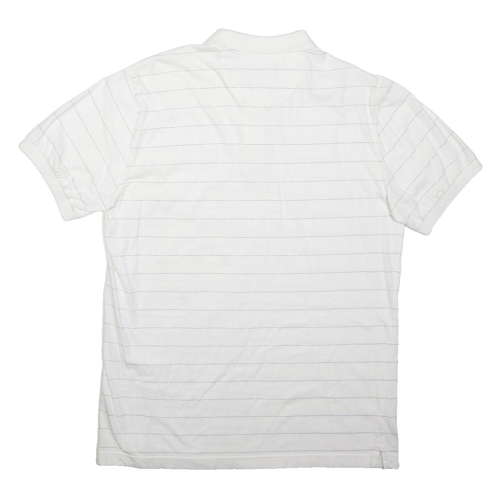CHAPS Mens White Polo Shirt L Cotton Short Sleeve Striped Basic Pocket
