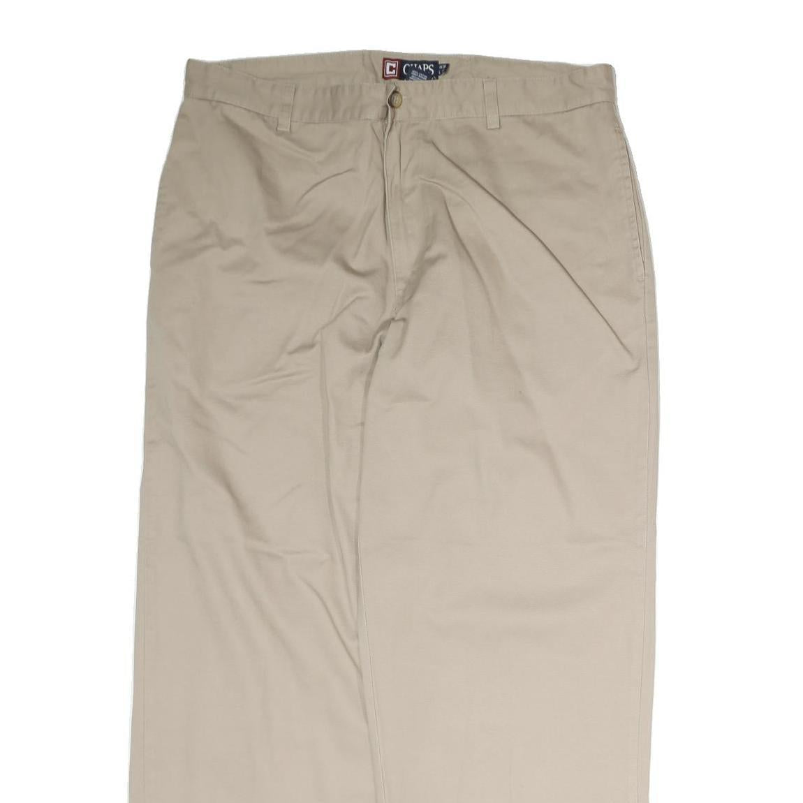 CHAPS Mens Regular Beige Cotton Trousers W26 L30 Classic Straight Zip Closure