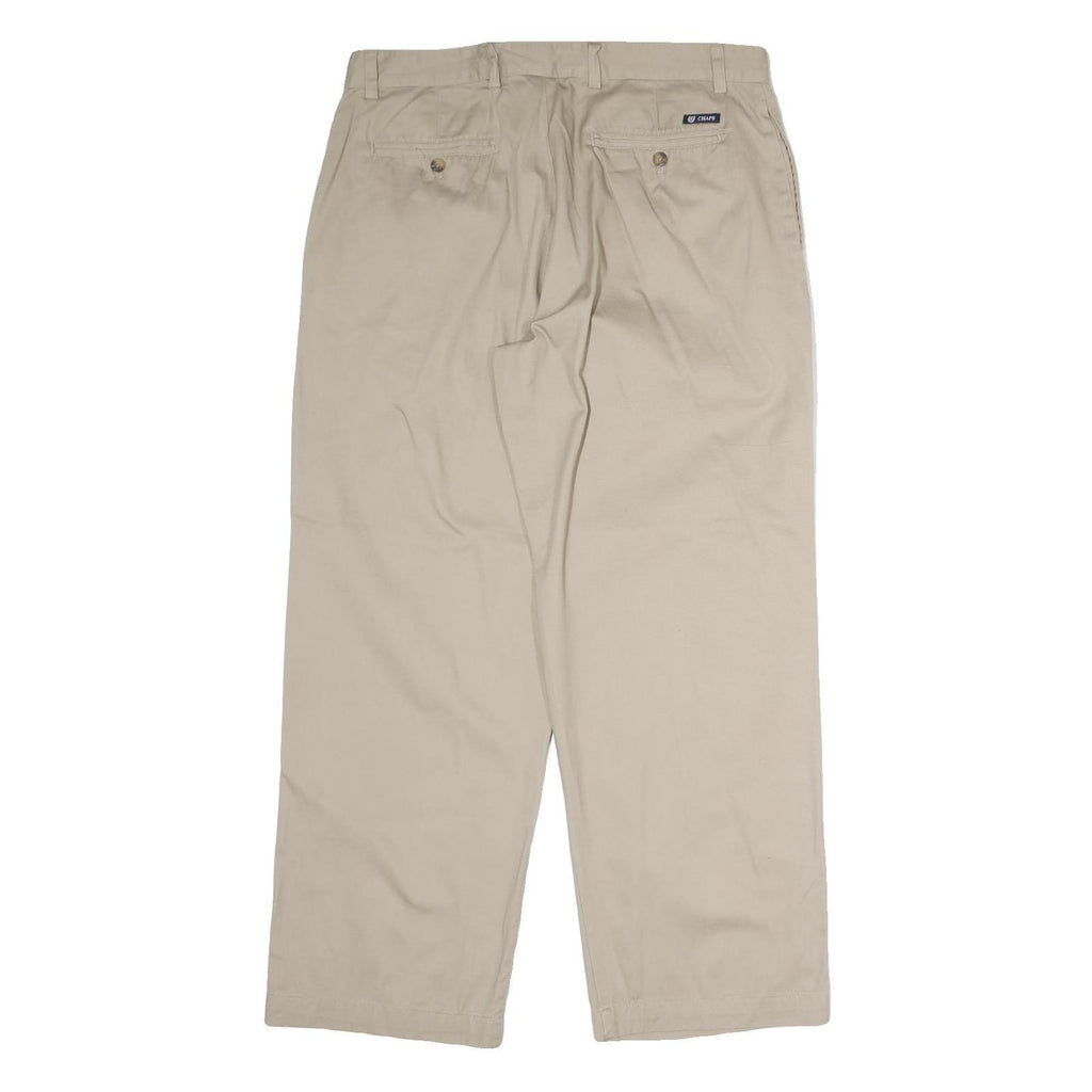CHAPS Mens Regular Beige Cotton Trousers W26 L30 Classic Straight Zip Closure