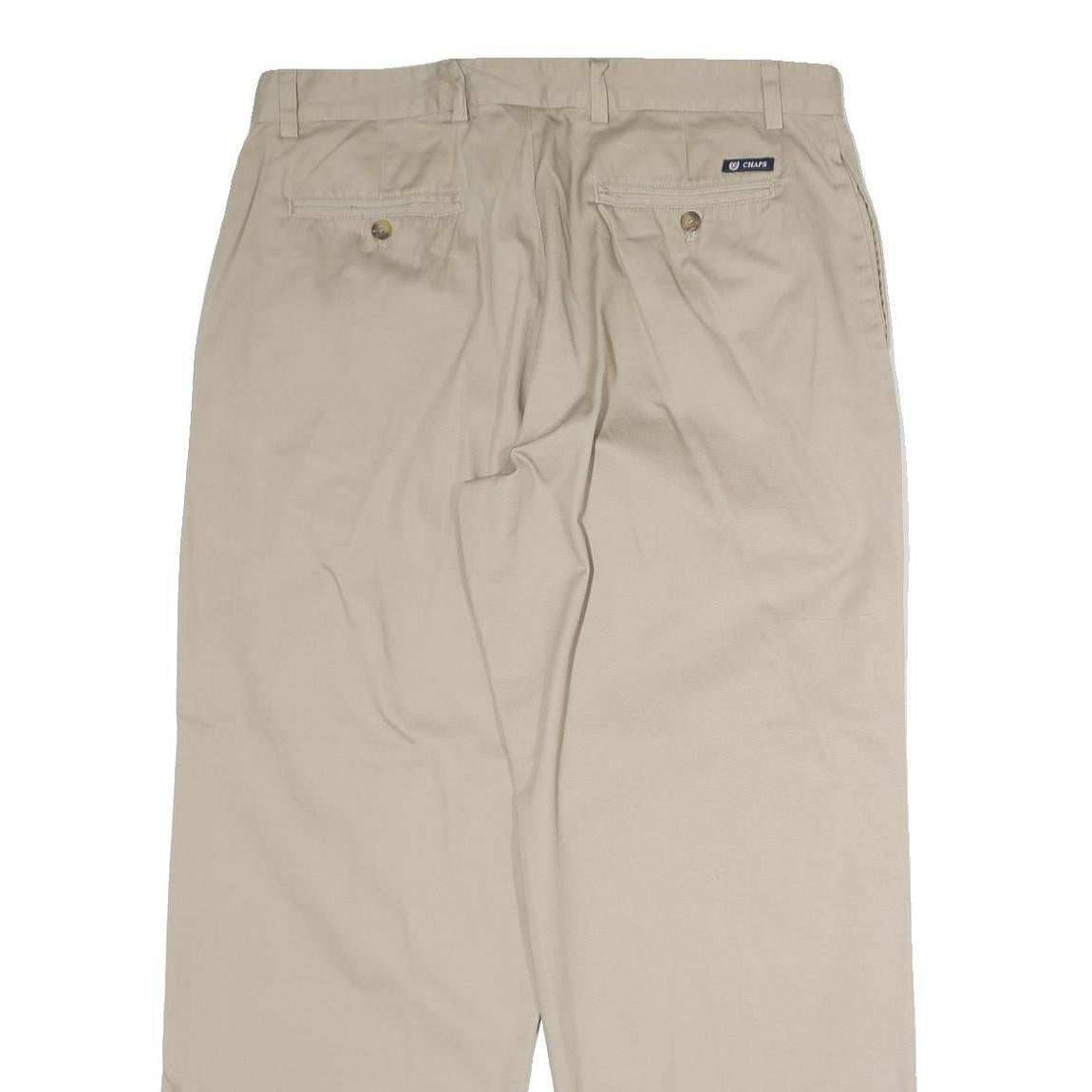 CHAPS Mens Regular Beige Cotton Trousers W26 L30 Classic Straight Zip Closure