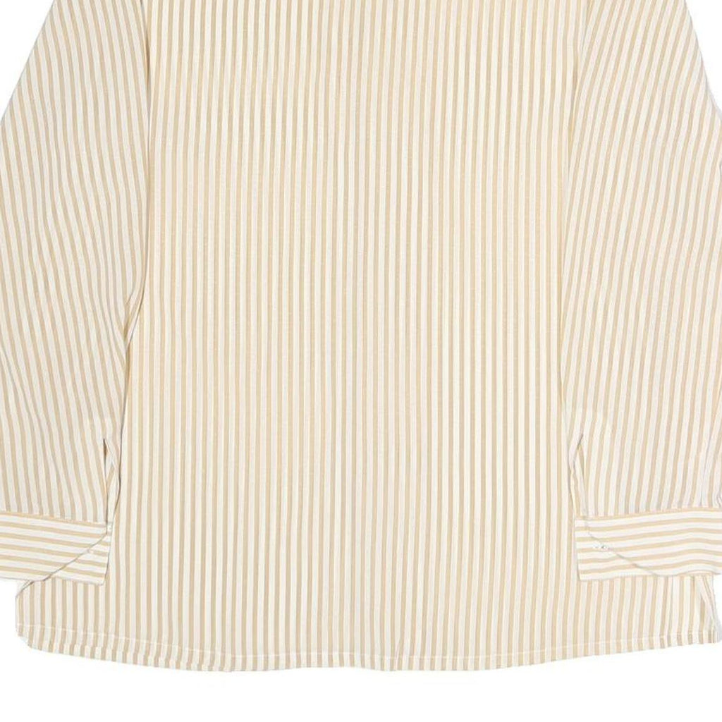 Womens Beige & Cream Striped Top Long Sleeve Button Neck Shirt M Vintage Style