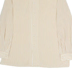 Womens Beige & Cream Striped Top Long Sleeve Button Neck Shirt M Vintage Style