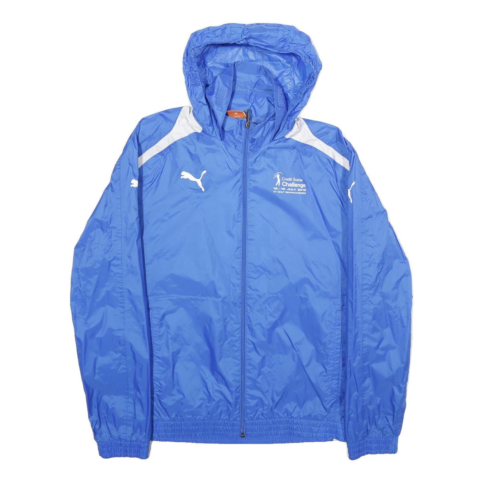 PUMA Mens Blue & White Lightweight Sports Hooded Jacket M Polyamide Plain Zip