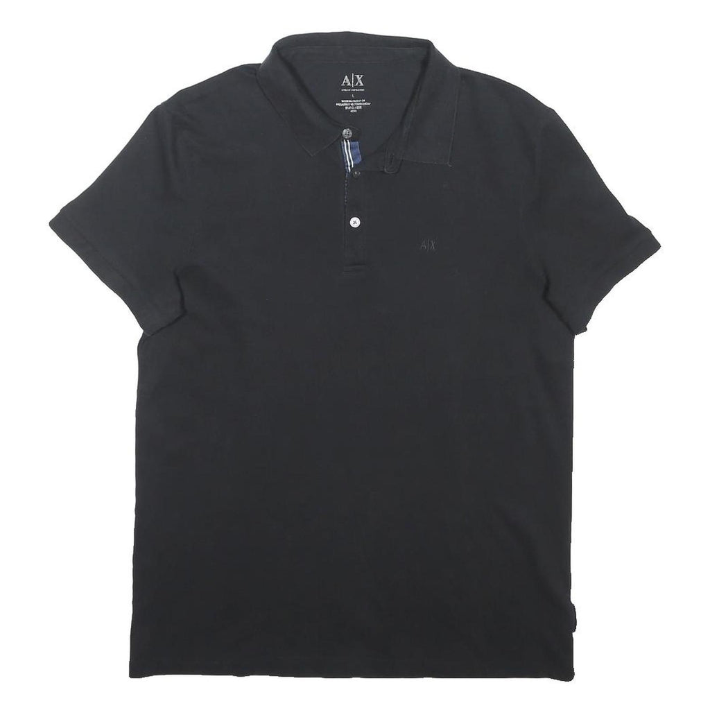 ARMANI EXCHANGE Mens Black Short Sleeve Plain Polo Shirt L Cotton Blend Casual