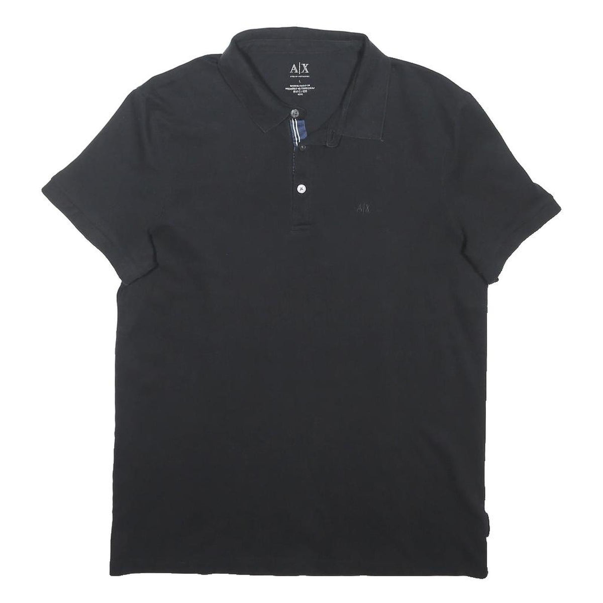ARMANI EXCHANGE Mens Black Short Sleeve Plain Polo Shirt L Cotton Blend Casual