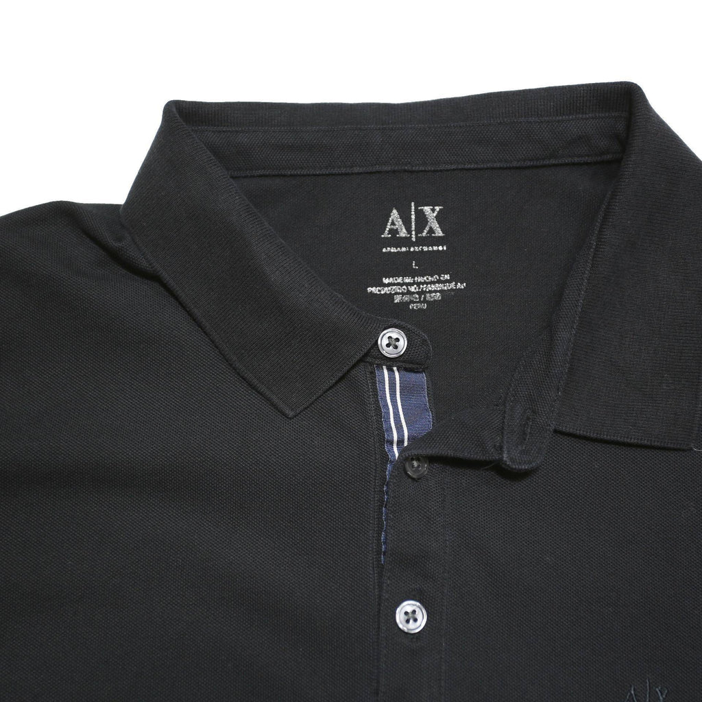 ARMANI EXCHANGE Mens Black Short Sleeve Plain Polo Shirt L Cotton Blend Casual