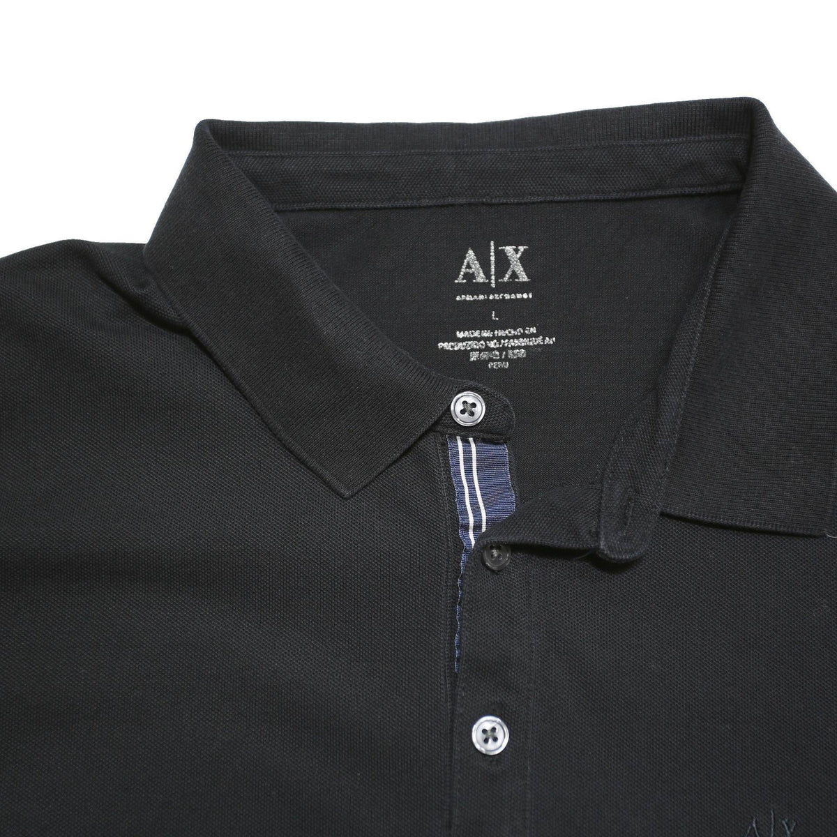 ARMANI EXCHANGE Mens Black Short Sleeve Plain Polo Shirt L Cotton Blend Casual