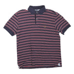 TOMMY HILFIGER Mens Navy & Red Striped Polo Shirt M Cotton Blend Short Sleeve