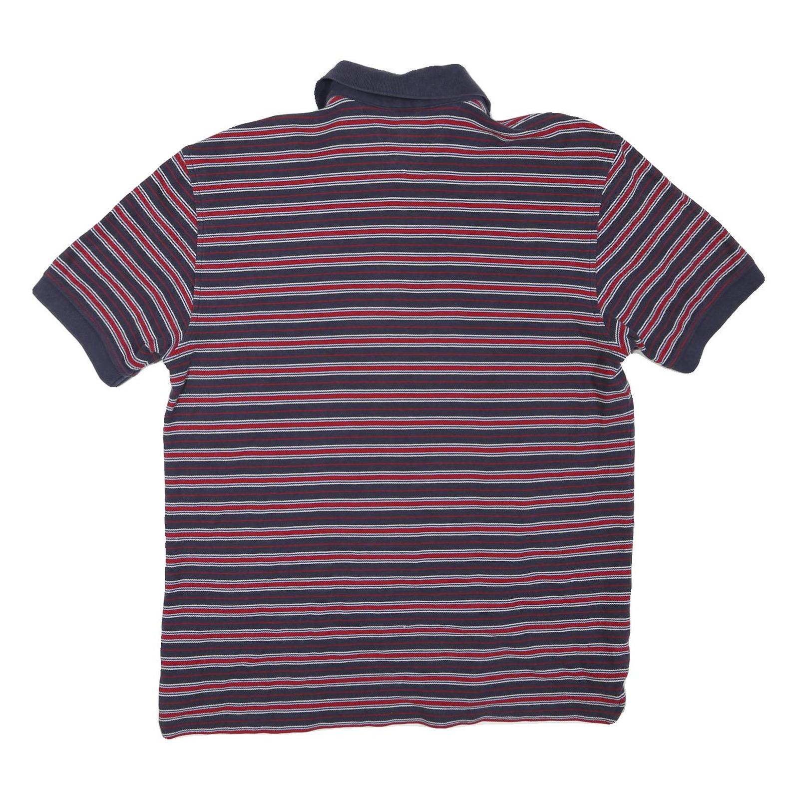 TOMMY HILFIGER Mens Navy & Red Striped Polo Shirt M Cotton Blend Short Sleeve