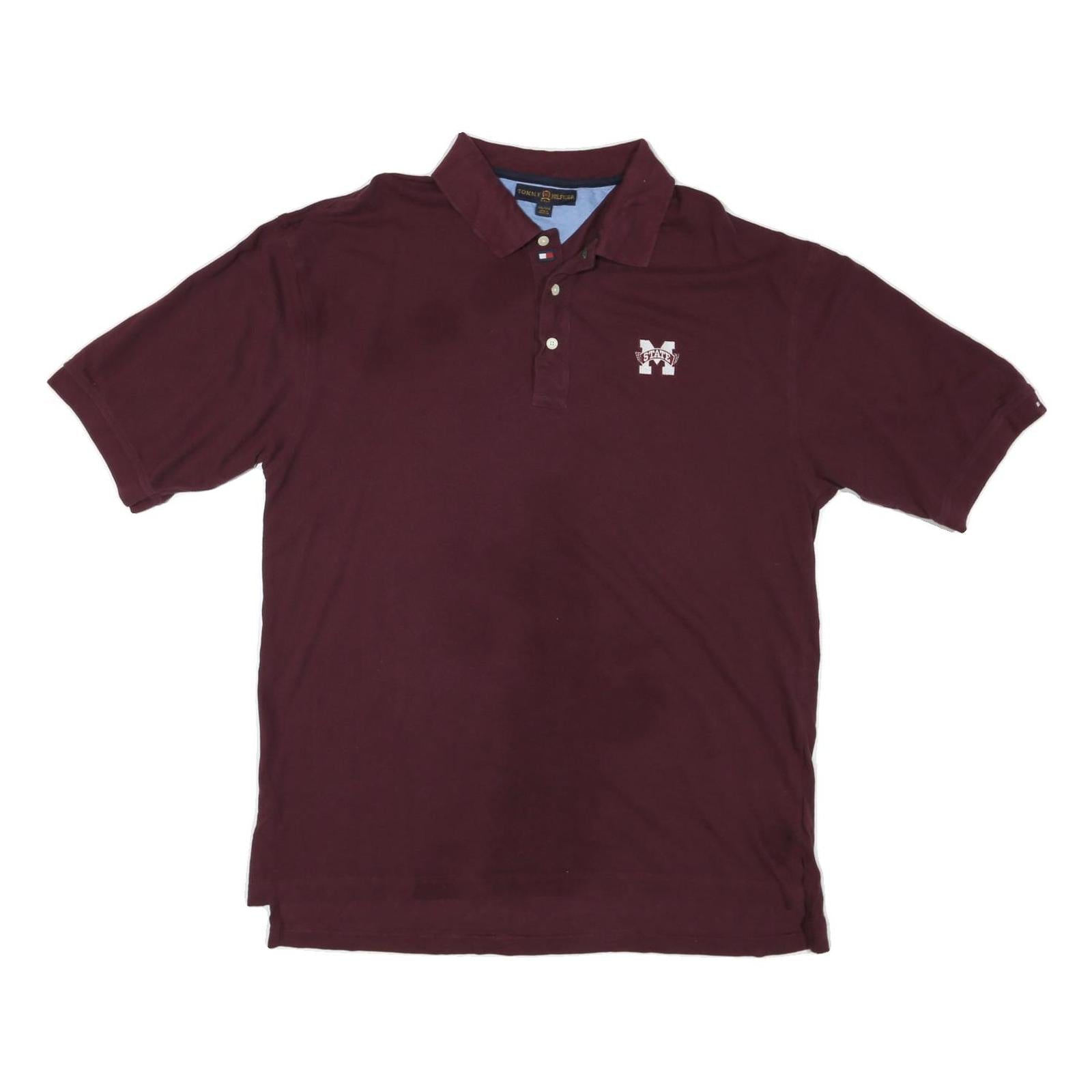 TOMMY HILFIGER Mens Maroon 2XL Polo Shirt Cotton Blend Short Sleeve Plain