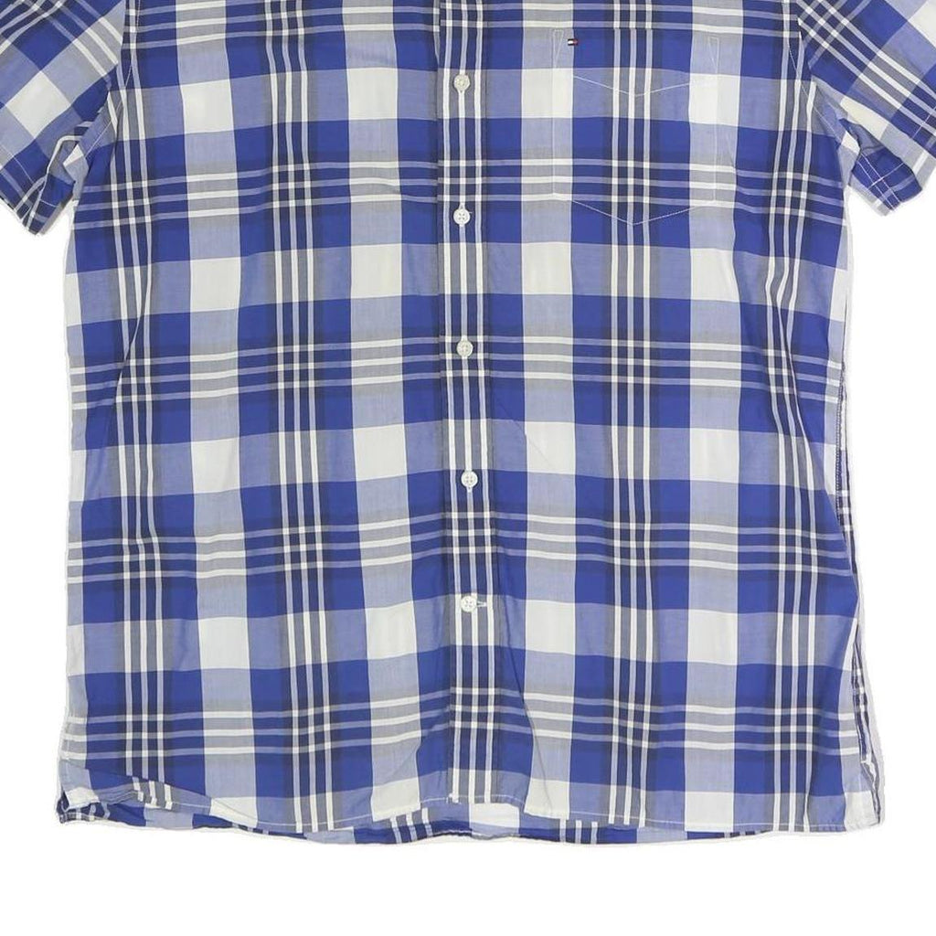 TOMMY HILFIGER Mens Blue & White Check Shirt XL Button Short Sleeve Cotton Blend