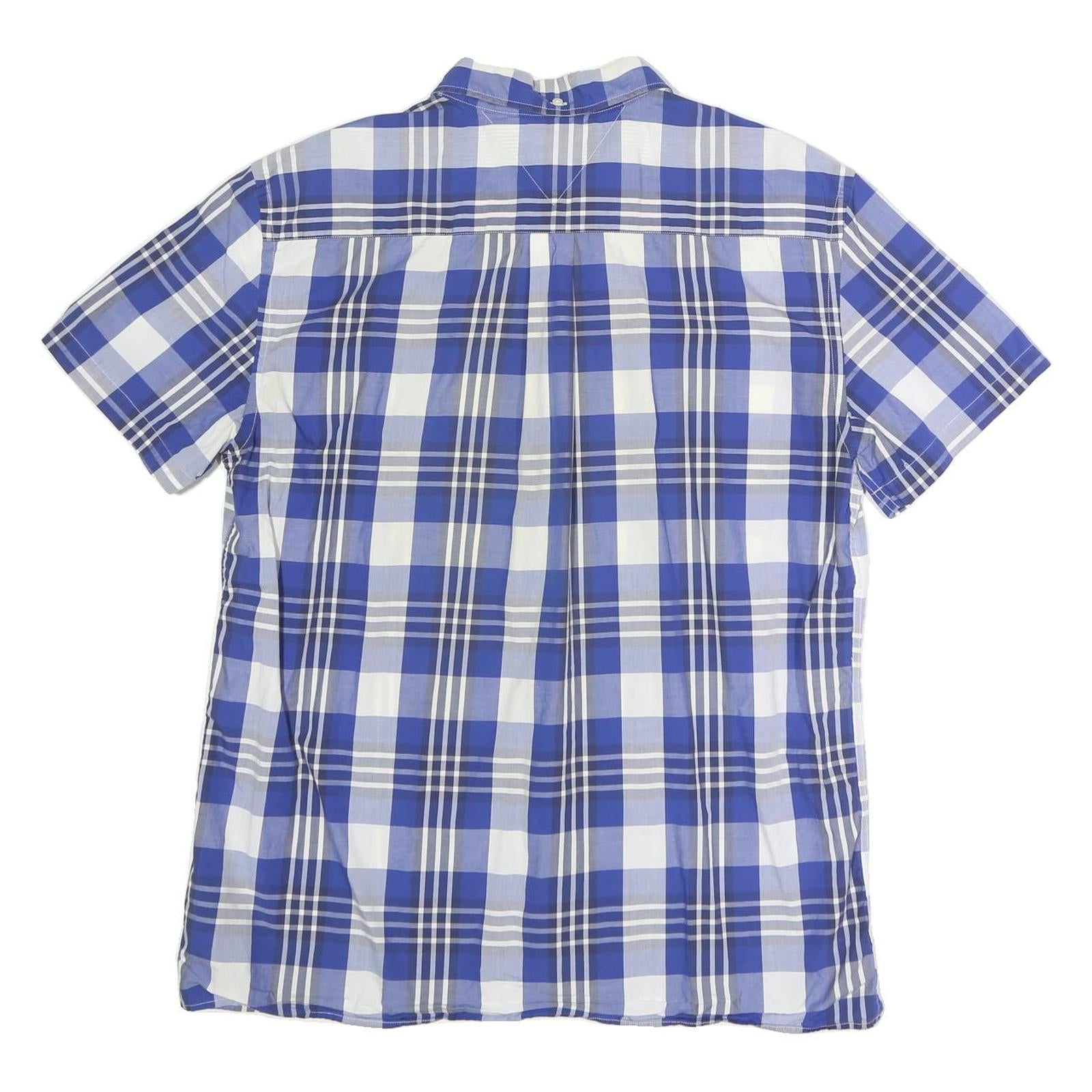 TOMMY HILFIGER Mens Blue & White Check Shirt XL Button Short Sleeve Cotton Blend