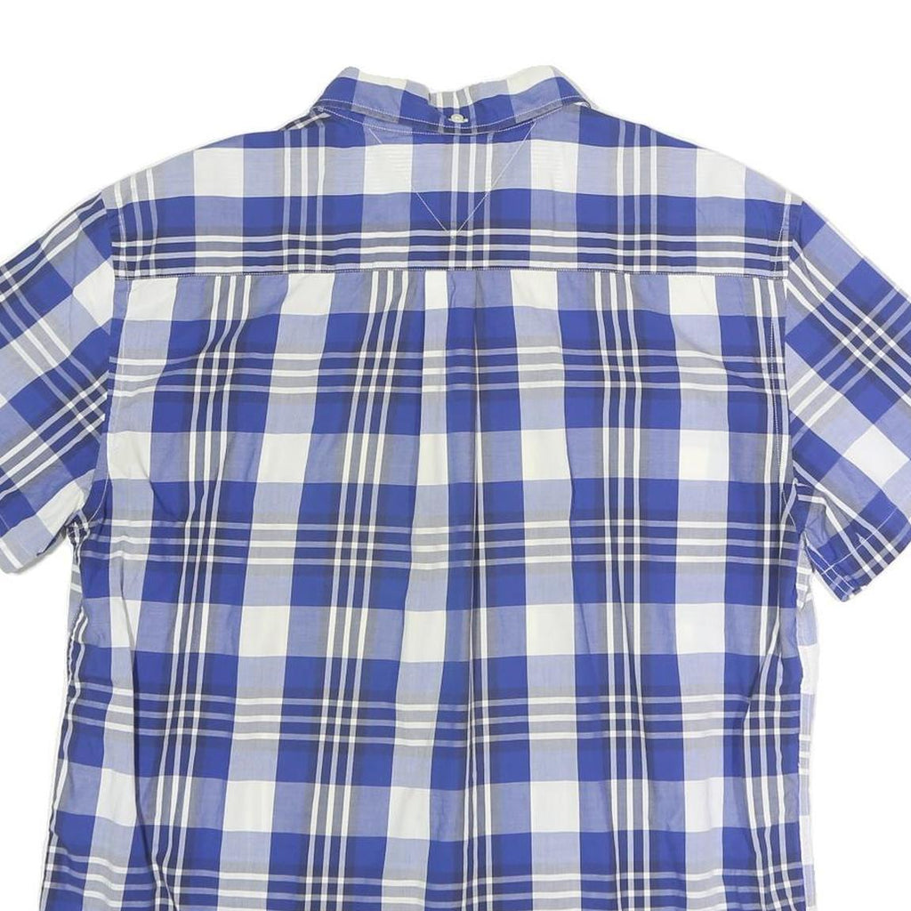 TOMMY HILFIGER Mens Blue & White Check Shirt XL Button Short Sleeve Cotton Blend