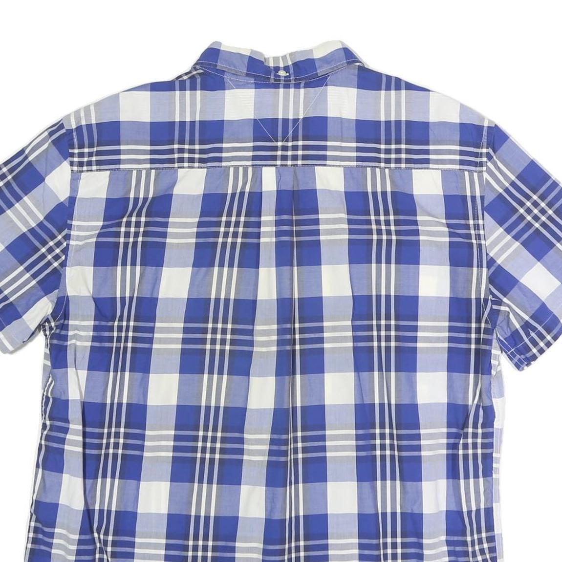 TOMMY HILFIGER Mens Blue & White Check Shirt XL Button Short Sleeve Cotton Blend