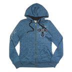 HARLEY DAVIDSON Womens Blue Zip Up Hoodie Jacket M Polyester Cross Graphic