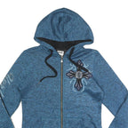 HARLEY DAVIDSON Womens Blue Zip Up Hoodie Jacket M Polyester Cross Graphic