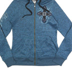 HARLEY DAVIDSON Womens Blue Zip Up Hoodie Jacket M Polyester Cross Graphic