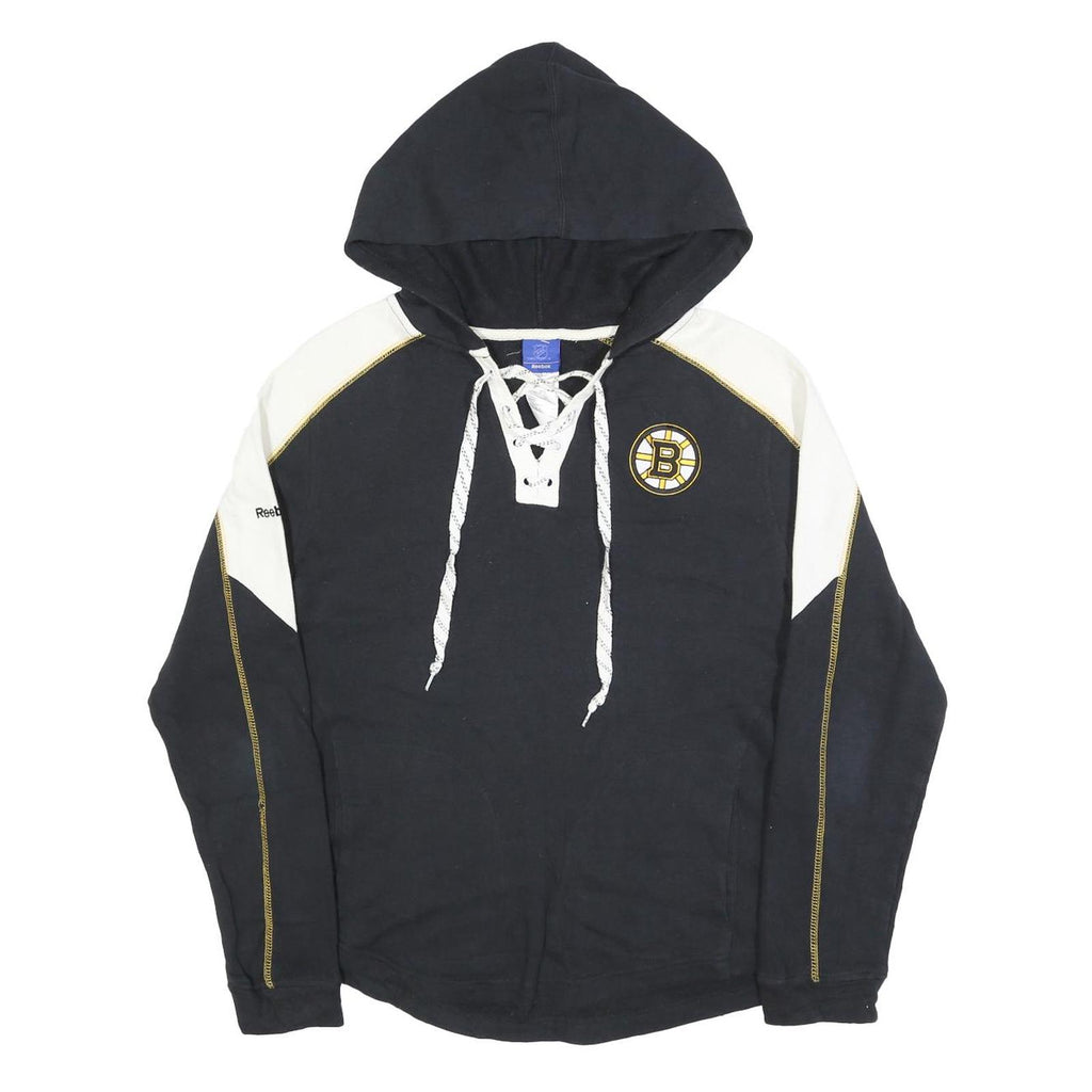 REEBOK Womens Black & White Bruins Hoodie M Lace Up Cotton Blend