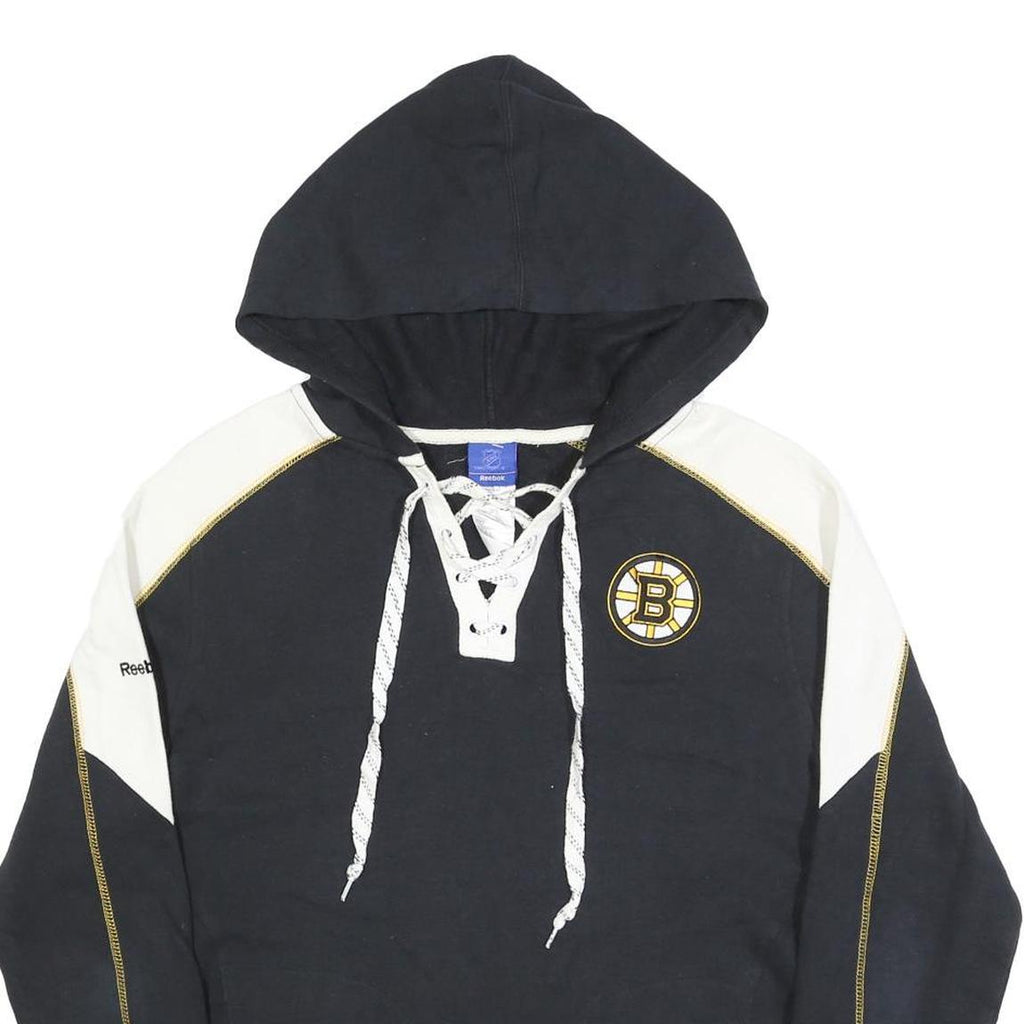 REEBOK Womens Black & White Bruins Hoodie M Lace Up Cotton Blend