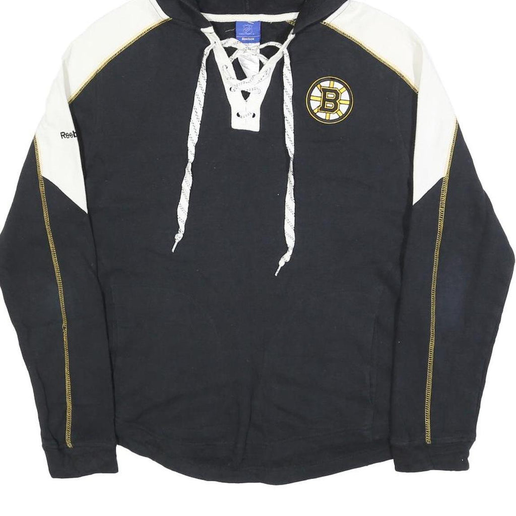 REEBOK Womens Black & White Bruins Hoodie M Lace Up Cotton Blend