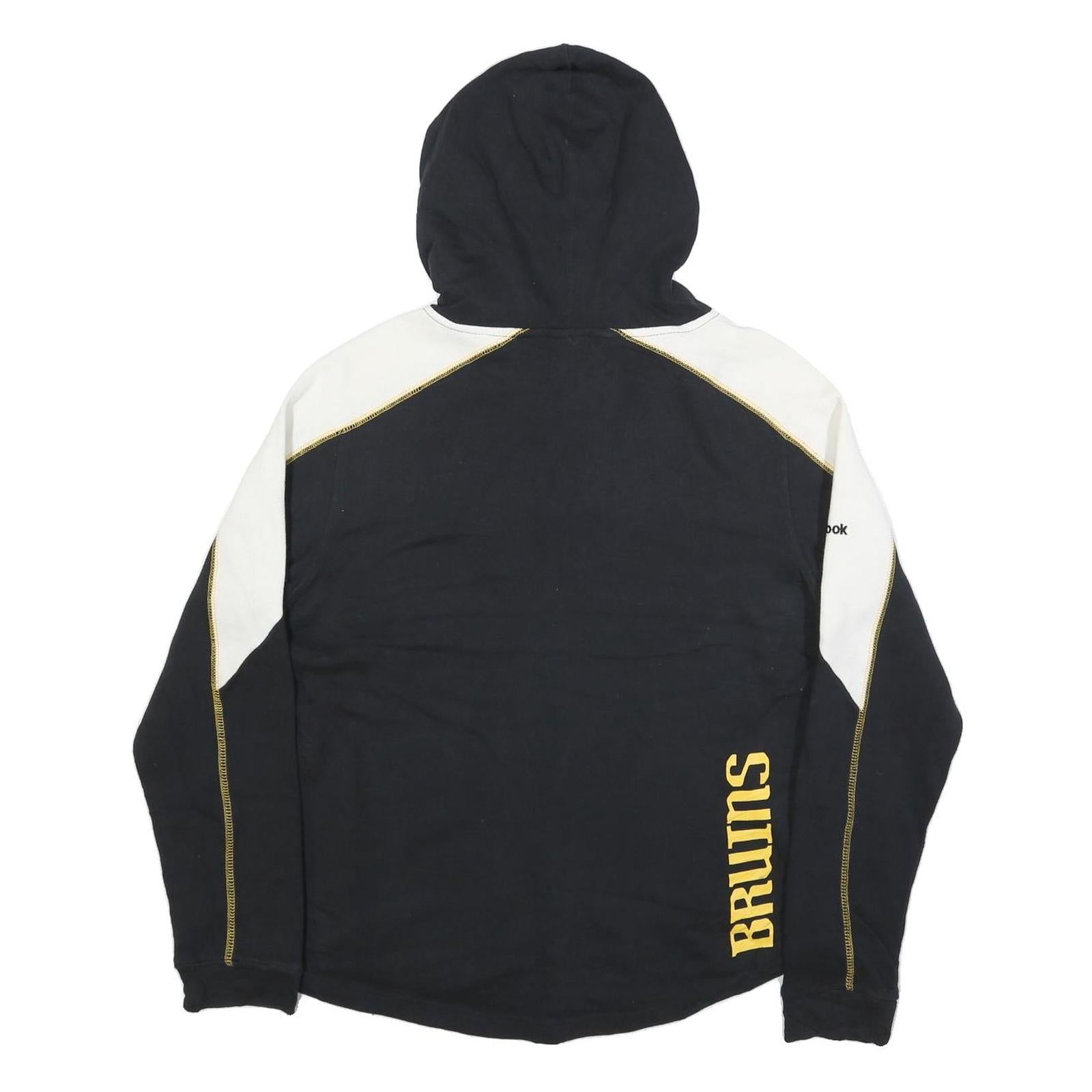 REEBOK Womens Black & White Bruins Hoodie M Lace Up Cotton Blend