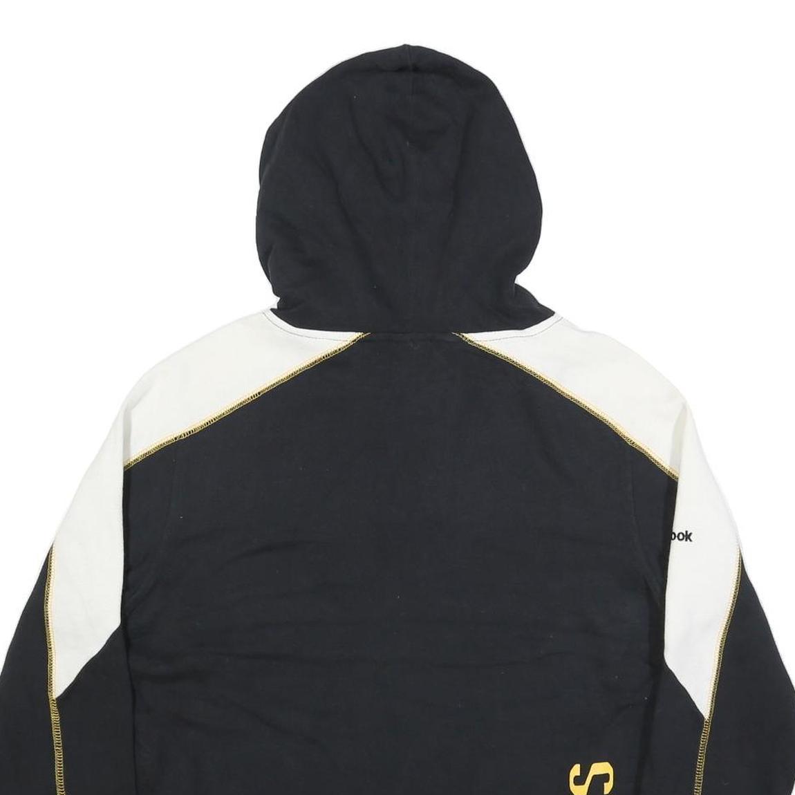 REEBOK Womens Black & White Bruins Hoodie M Lace Up Cotton Blend