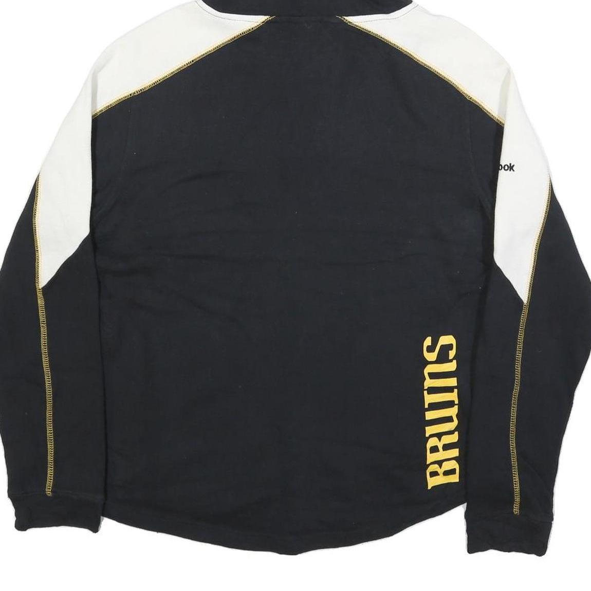 REEBOK Womens Black & White Bruins Hoodie M Lace Up Cotton Blend