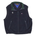 TOMMY HILFIGER Mens Navy Green Logo Zip Jacket L Polyester Fleece Casual