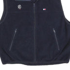 TOMMY HILFIGER Mens Navy Green Logo Zip Jacket L Polyester Fleece Casual